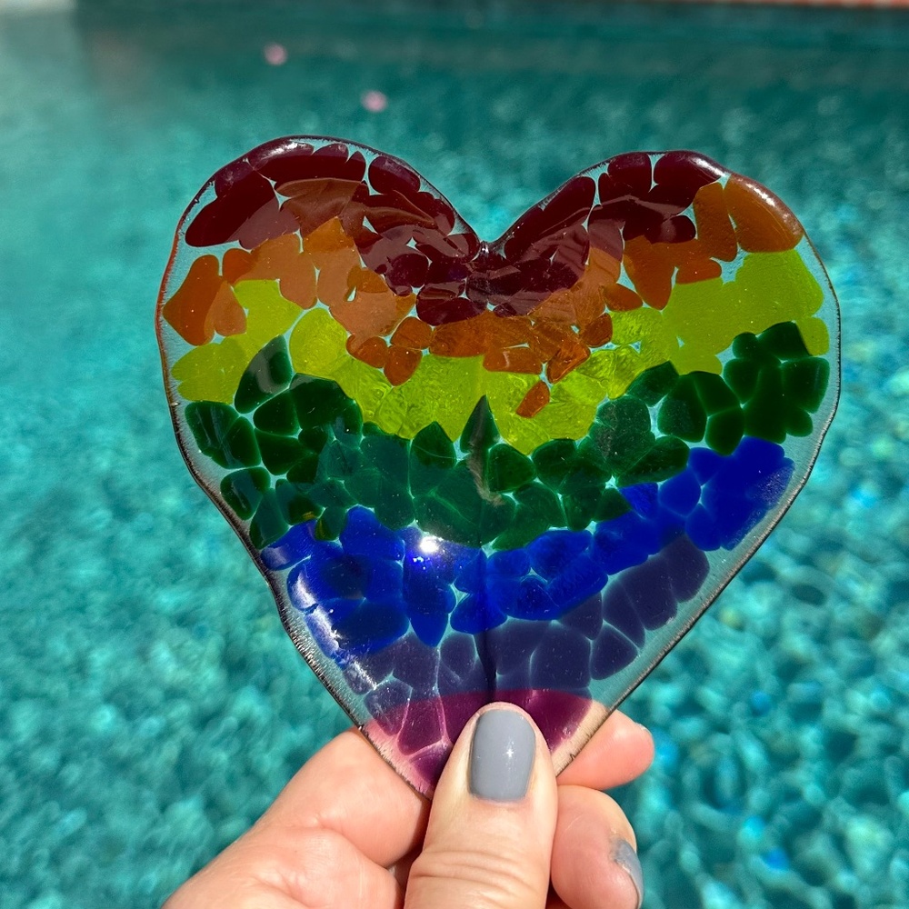 fused glass heart shaped pride dish - 5x5x1" - handmade